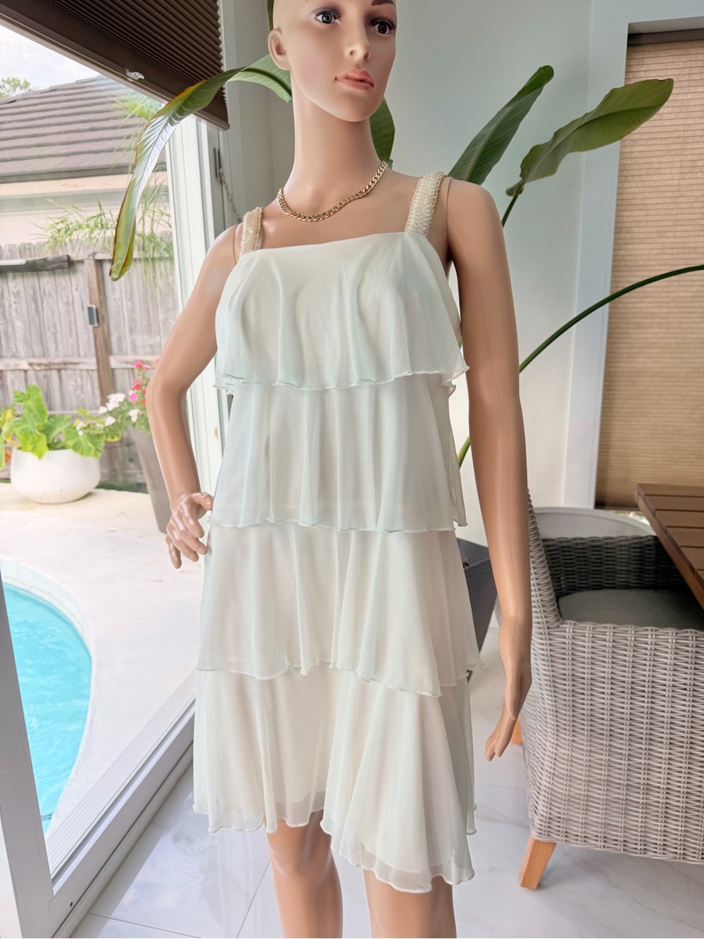 Enfocus Studio Layered Chiffon Chemise Slip in Cream